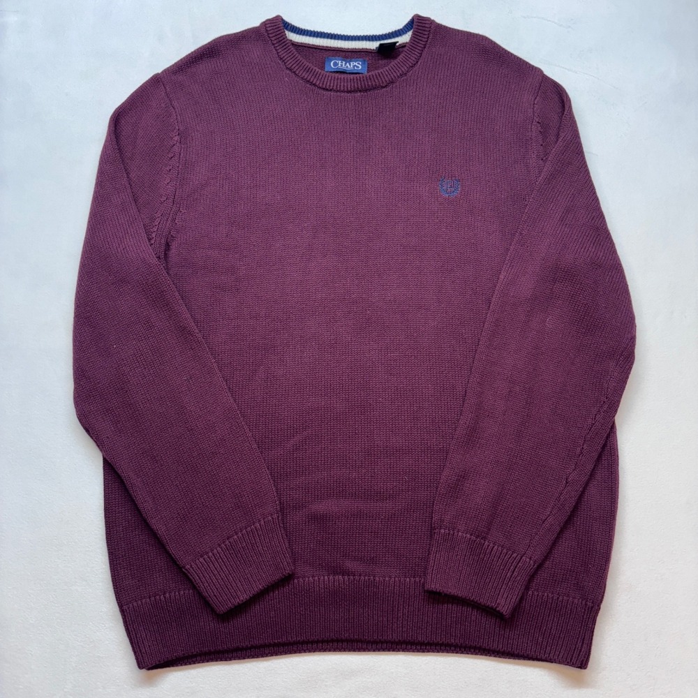 CHAPS Men Burgundy Crew Neck Long Sleeve Pullover Sweater Size L